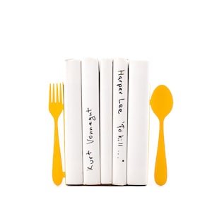 Fork and Spoon Kitchen Bookends: Metal Cookbook Holder