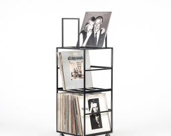Triple Deck Vinyl Record Storage Cart: Mobile LP Album Holder