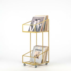 Contenitore per dischi in vinile, contenitore per dischi LP mobile su due piani in stile carrello. Detiene 160-200 dischi. Regalo per amanti del vinile.