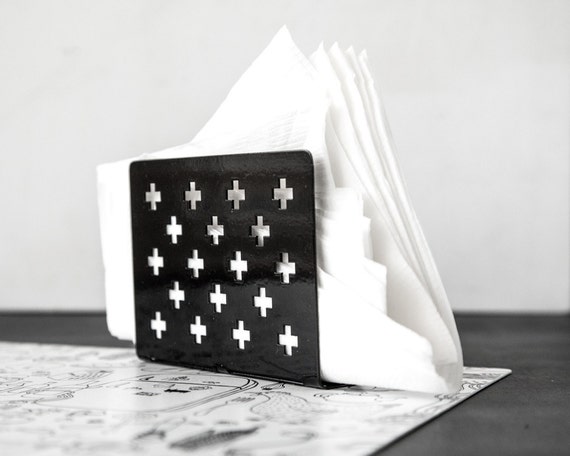 Serviettenhalter schwarz Schweizer Kreuz Laser-Cut Metall
