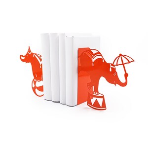 Red bookends Circus Elephants - Design Atelier Article on Etsy