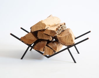 Compact Log Holder with copper accents // Firewood stand for indoors or outdoors