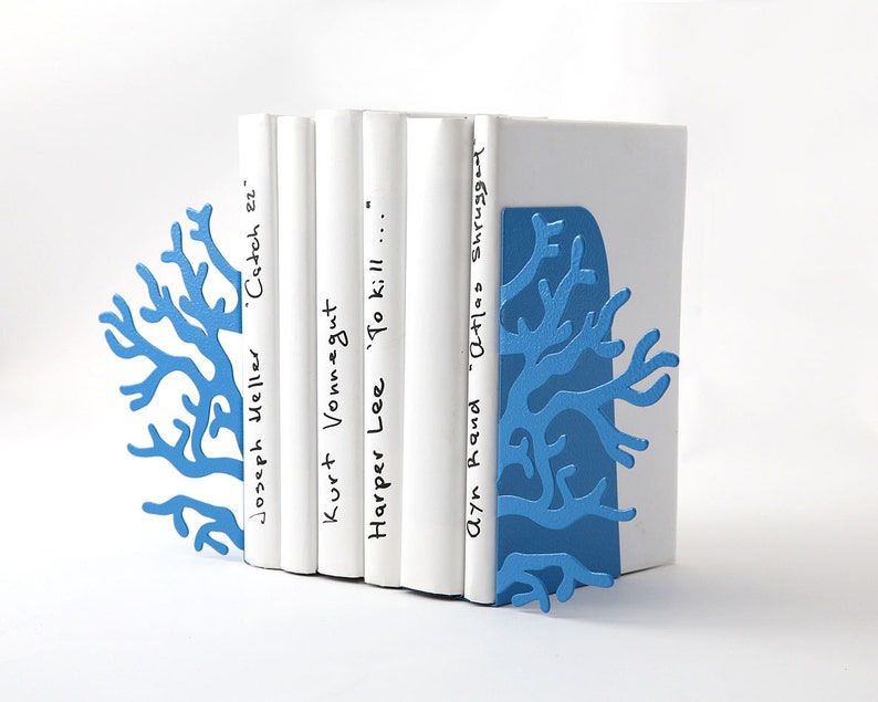 Metal Bookends Corals Blue modern home unique book holders // beach house must // nursery sea theme perfect // FREE WORLDWIDE SHIPPING image 2