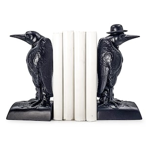 Whimsical Raven Bookends, Crow Statue, Whimsigoth decor, Dark Academia Art, Victorian Aesthetic, Raven Fan Gifts, Goth Home