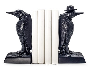 Whimsical Raven Bookends, Crow Statue, Whimsigoth decor, Dark Academia Art, Victorian Aesthetic, Raven Fan Gifts, Goth Home