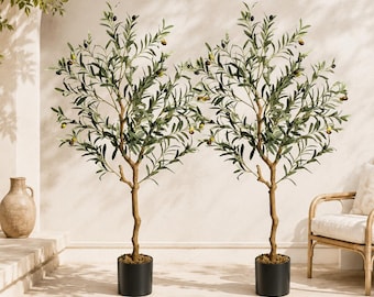 Olivo artificial de 1,2 m (4 pies), juego de 2, planta de olivo artificial para interiores, decoración realista de ramas de olivo, árbol en maceta para el hogar, la oficina y la sala de estar.