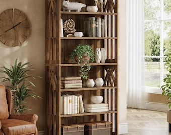 Tall Bookcase with Storage, Wooden Bookshelf for Living Room, Rustic Farmhouse Book Shelf, Large Freestanding Display Shelves