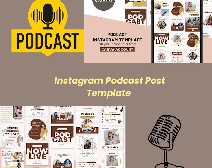 Featured listing image: Instagram Podcast Post Templates for Canva | Social Media Kit for Podcasters