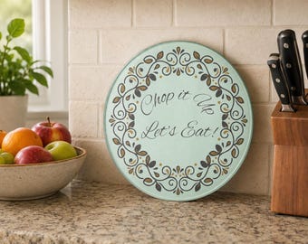 Chop It Up Let's Eat Round Cutting Board | Decorative Serving Board