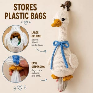 Crochet Goose Plastic Bag Holder Pattern, Farmhouse Kitchen Decor (PDF Download)