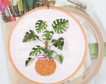 Monstera Stumpwork Embroidery Kit: Botanical Needle Painting