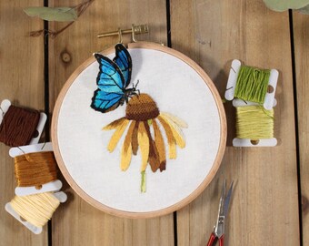 3d Butterfly Embroidery Hoop Art, Finished Embroidery, Original Art Thread Painting