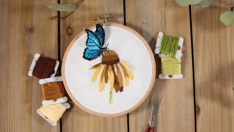 3d Butterfly Embroidery Hoop Art, Finished Embroidery, Original Art Thread Painting image 1