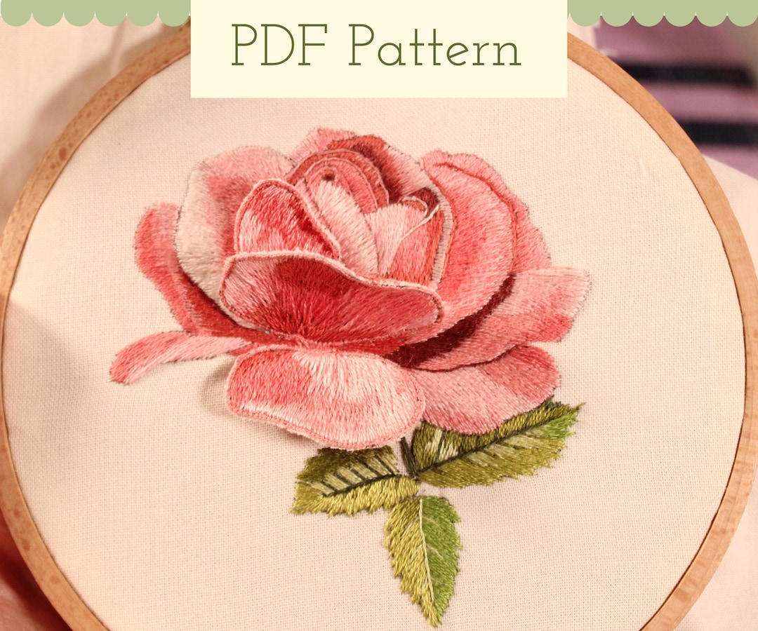 3D Stumpwork Rose Thread Painting Pattern, Flower Embroidery Pattern ...