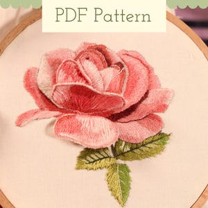 3D Stumpwork Rose Thread Painting Pattern, Flower Embroidery Pattern PDF