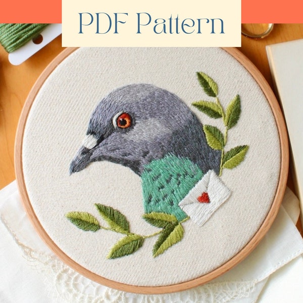 Broderie de pigeon, motif de broderie à la main d’oiseau, motif de peinture au fil, dessins de broderie à la main oiseaux