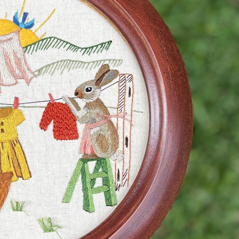 Laundry Line Hand Embroidery Pattern - Laundry Day - Bunny Hanging ...