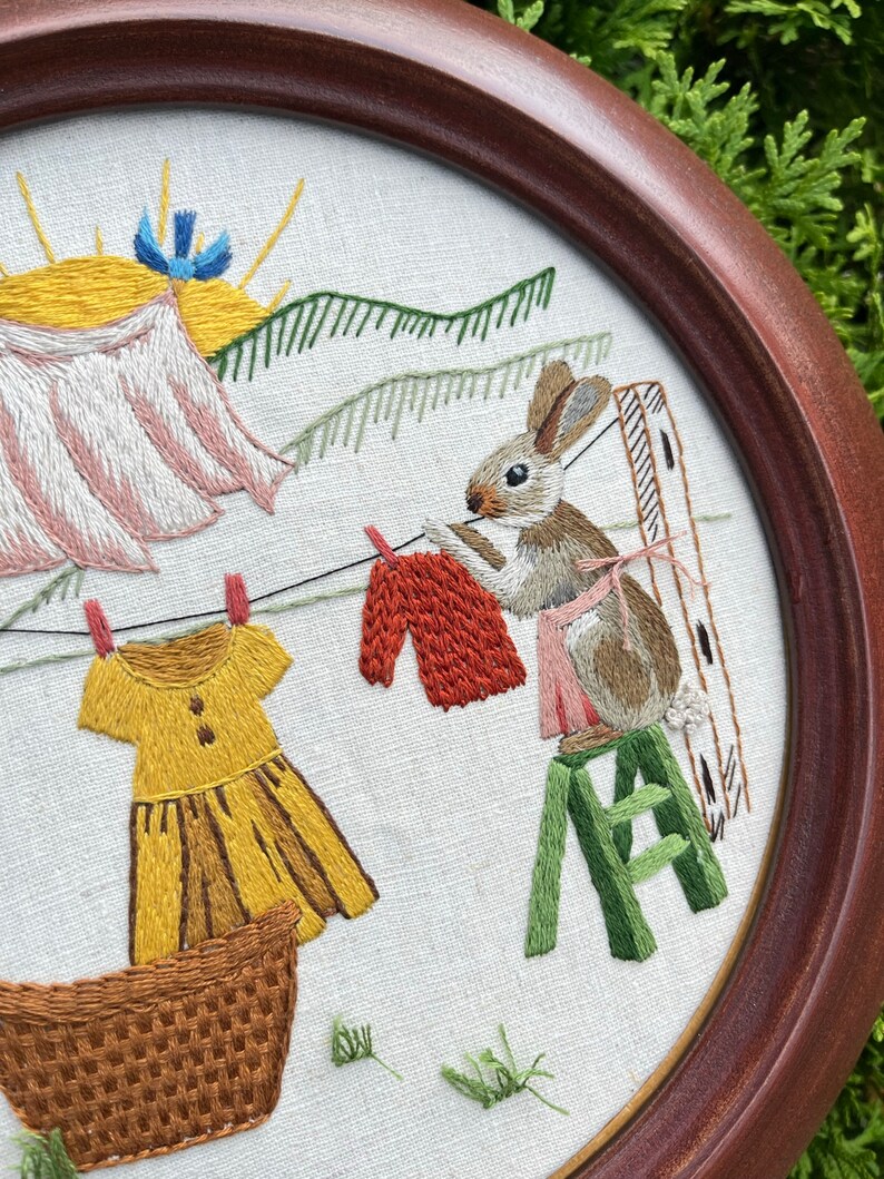 Laundry Line Hand Embroidery Pattern - Laundry Day - Bunny Hanging ...