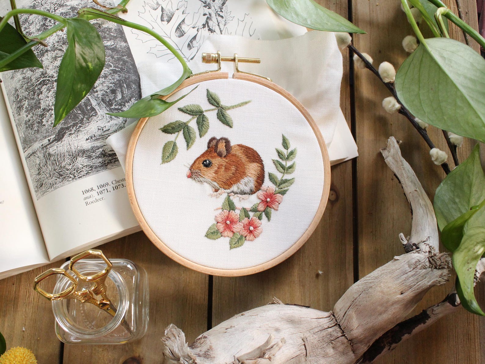 Mouse Thread Painting Pattern, Cottagecore Embroidery Design, Needle ...