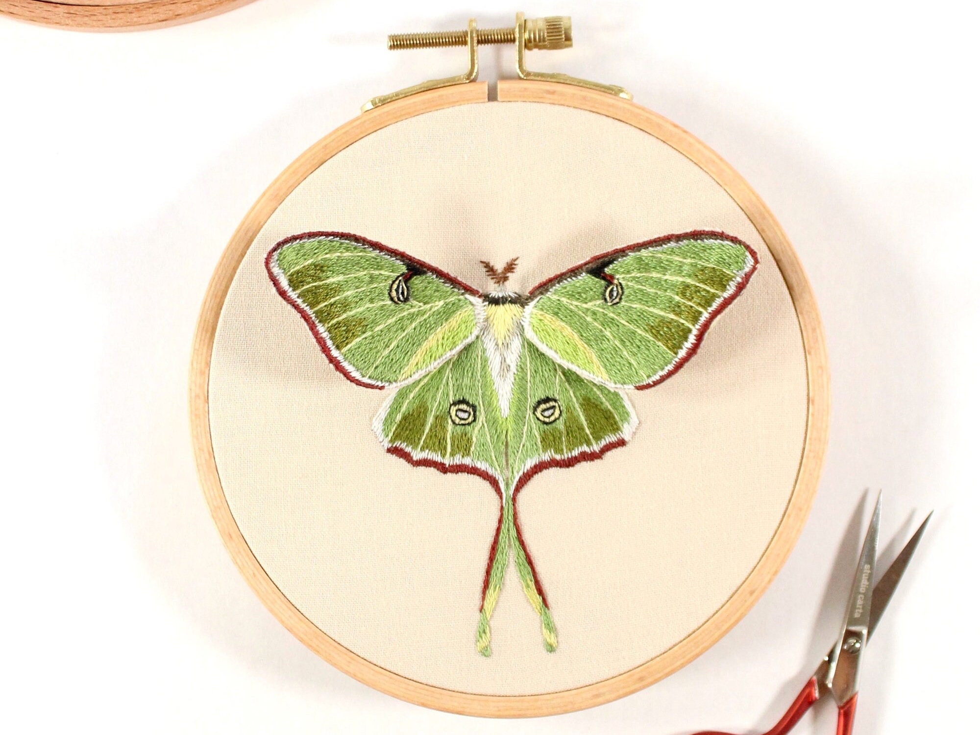 Moon Moth Hand-Embroidered Brooch Pin Moon Moth Hand-Embroidered Brooch Pin