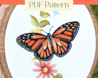 Butterfly Hand Embroidery Needle Painting Pattern, Thread Painting Pattern, Monarch Butterfly Hand Embroidery Designs, Insect Embroidery PDF