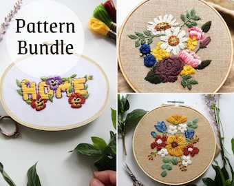 Flower Hand Embroidery Pattern Bundle, Digital Download PDF
