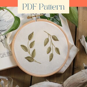 Beginner Thread Painting Embroidery Pattern, Nature Inspired Monochrome Leaves, Minimalist Plant Embroidery Design