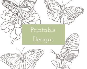 Butterfly and Flower Printable Hand Embroidery Designs