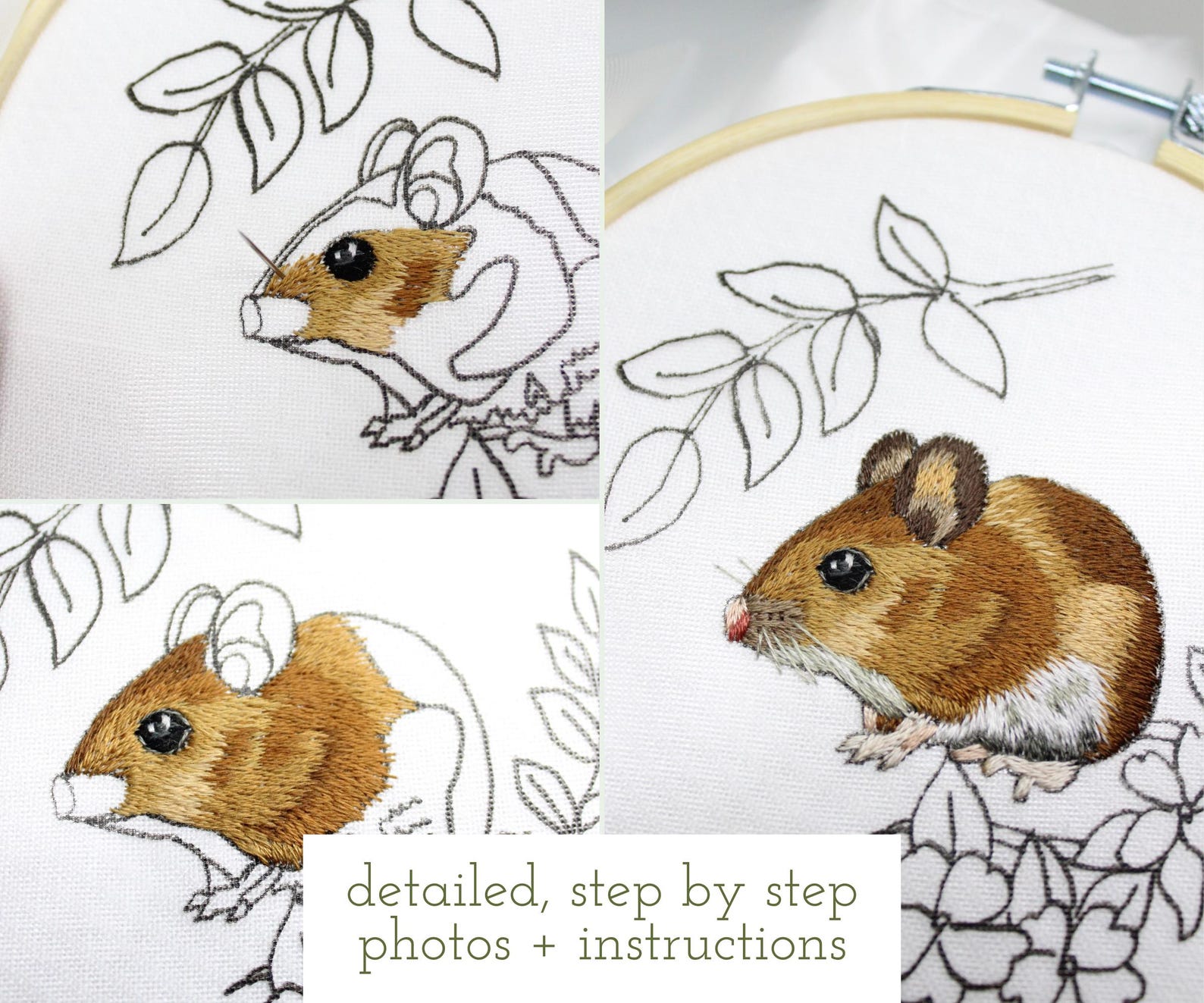 Mouse Thread Painting Pattern, Cottagecore Embroidery Design, Needle ...