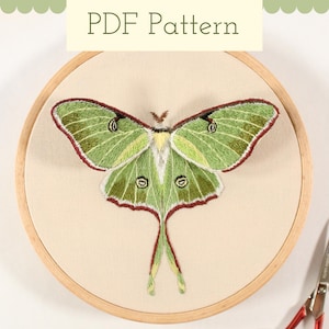 Luna Moth Embroidery Pattern, Stumpwork Embroidery Pattern, 3D Insect Thread Painting Hand Embroidery PDF