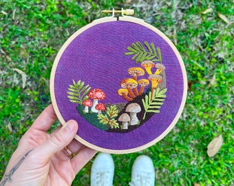 Mushroom Embroidery Art Colorful Fungi Wall Art