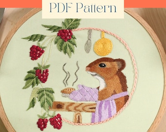 Baking Mouse Thread Painting Pattern, Cute Cottagecore Embroidery Design, Needle Painting Tutorial