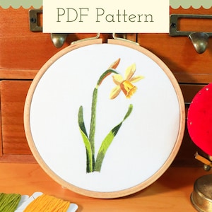 Daffodil Embroidery Pattern, Beginner Thread Painting PDF