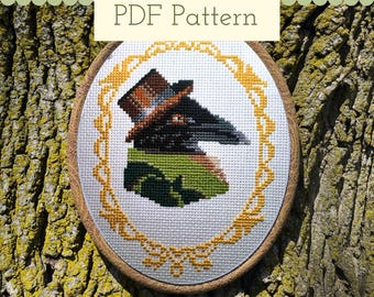 Patrón de punto de cruz del cuervo gracioso – Bordado de pájaro divertido, descarga instantánea en PDF