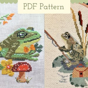 Frog and Mushroom Cross Stitch Pattern