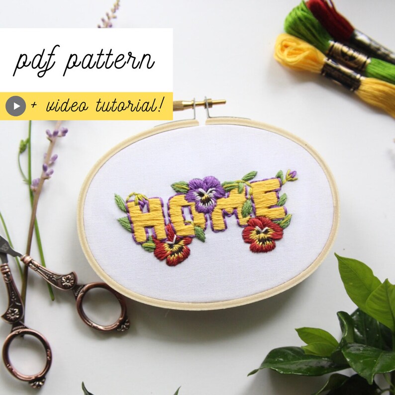 Pansy Embroidery Design with Video Tutorial Home Hand Embroidery Pattern PDF