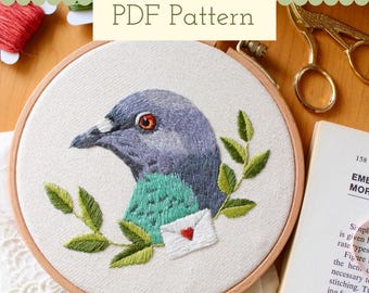 Pigeon Embroidery Pattern: Bird Thread Painting Design (PDF Pattern)