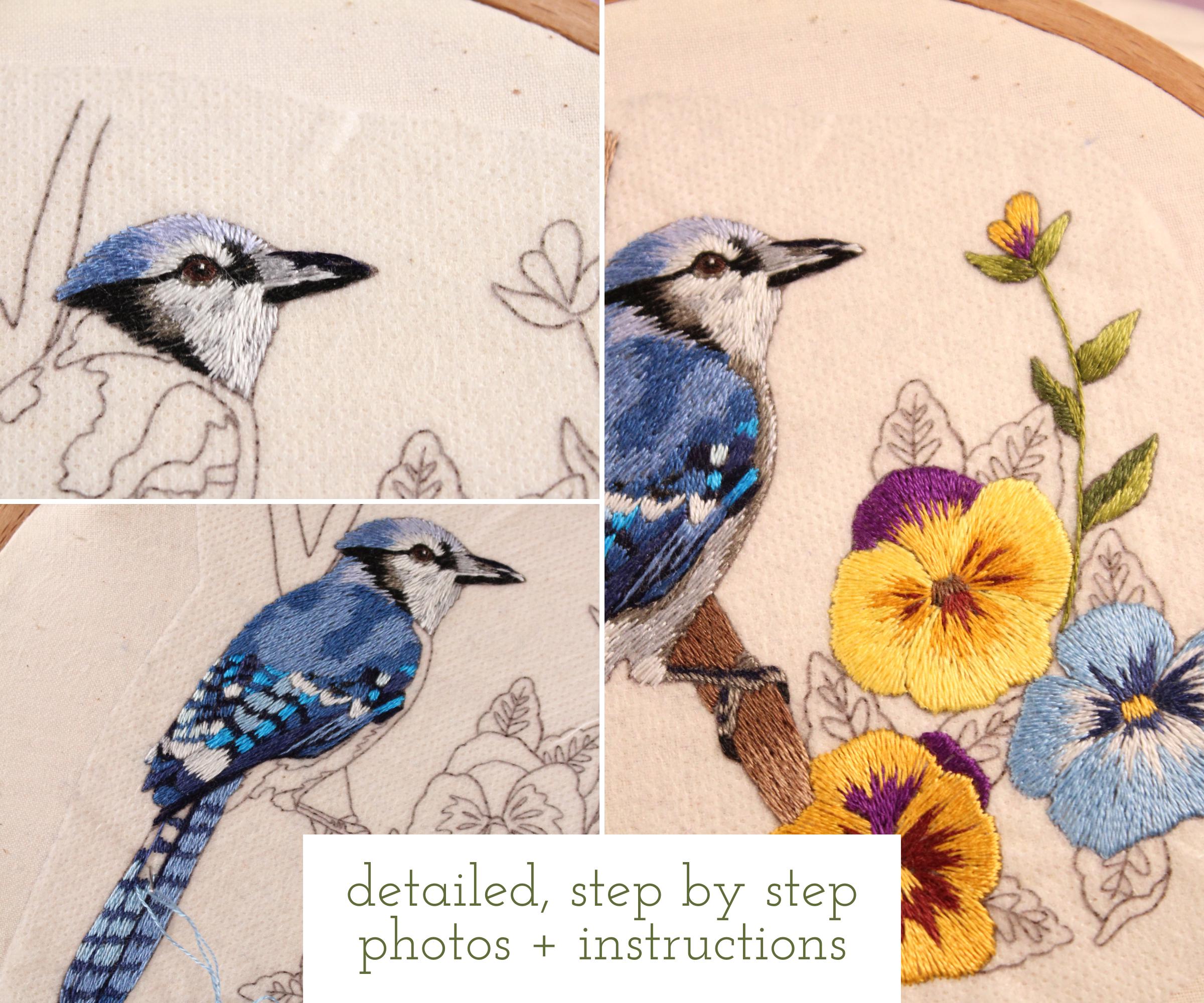 Blue Jay Fly Pattern Blue Jay Embroidery Design: Step by Step Thread Painting Pattern (PDF ...