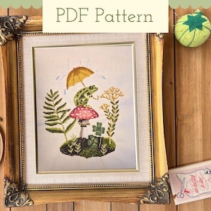 Frog and Mushroom Cross Stitch Pattern