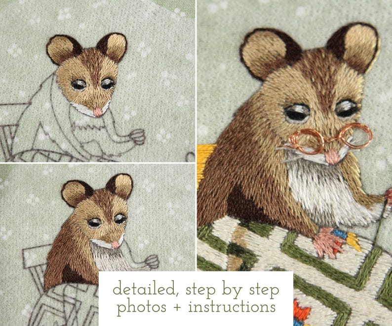 Quilting Mouse Embroidery Pattern, Cottagecore Thread Painting PDF Pattern image 7