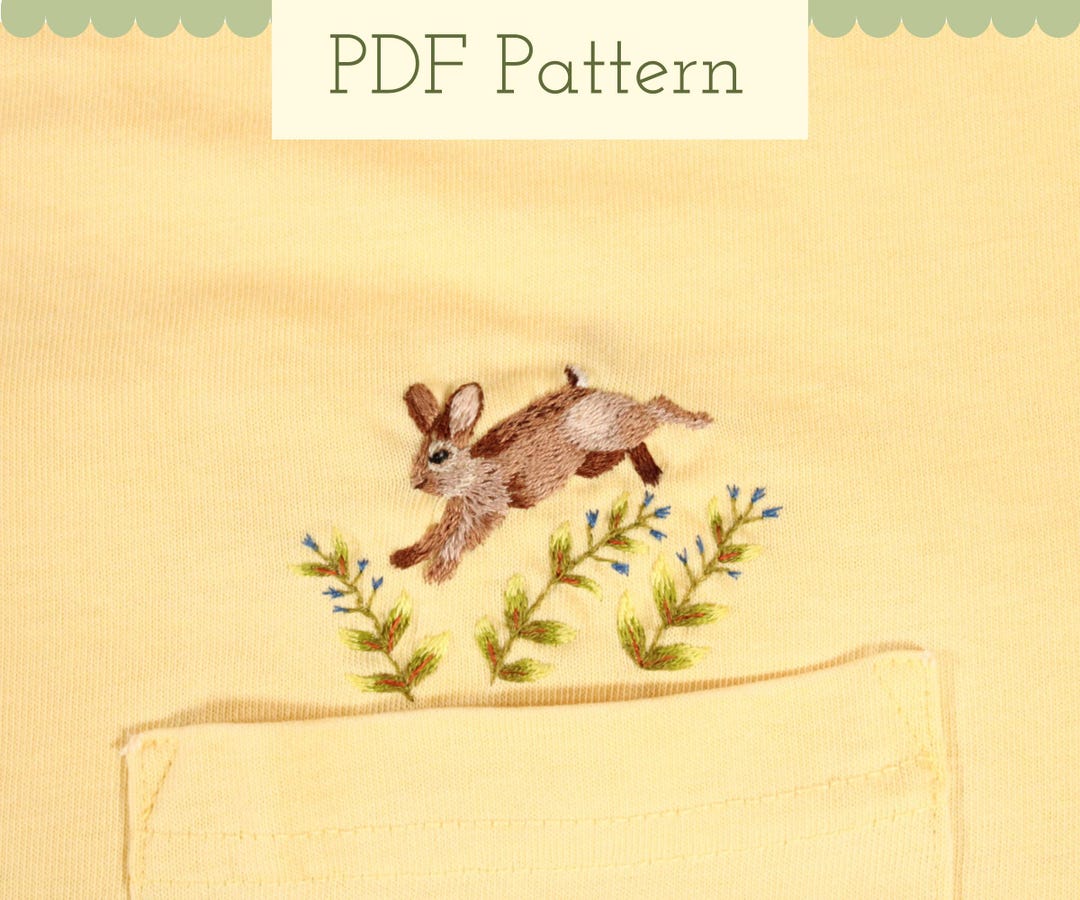 Rabbit Pocket Embroidery Design: Leaping Bunny Thread Painting (PDF ...