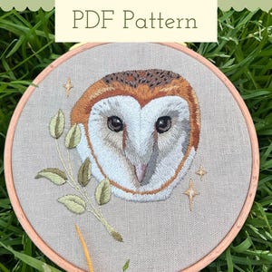 barn owl thread painting embroidery PDF pattern