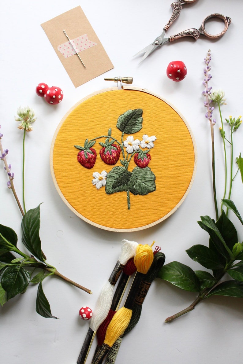 Beginner Hand Embroidery Kit Strawberry Plant image 4