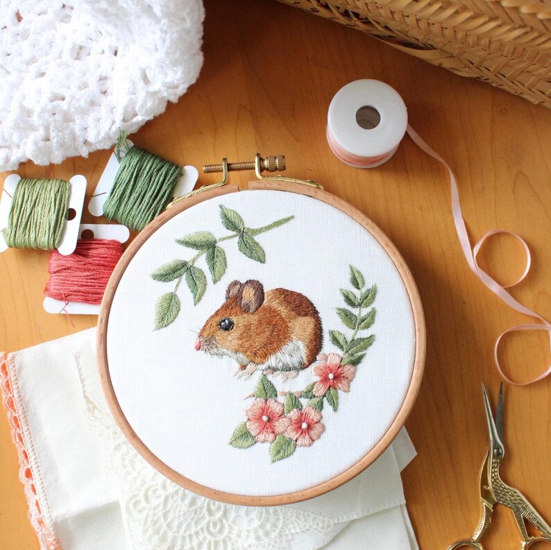 Mouse Thread Painting Pattern, Cottagecore Embroidery Design, Needle ...