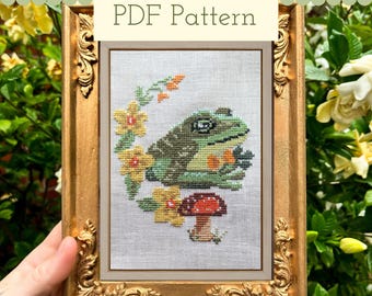 Frog Cross Stitch Pattern: Whimsical Forest Animal Design