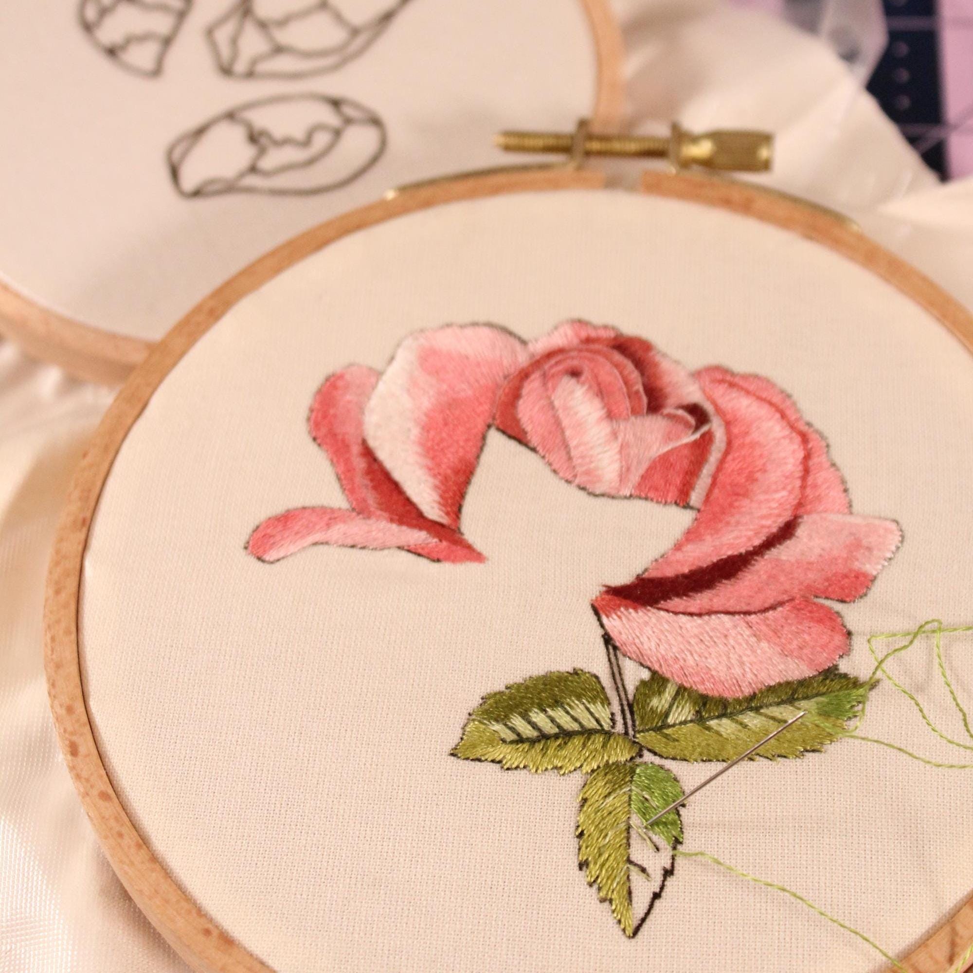 3D Stumpwork Rose Thread Painting Pattern, Flower Embroidery Pattern ...