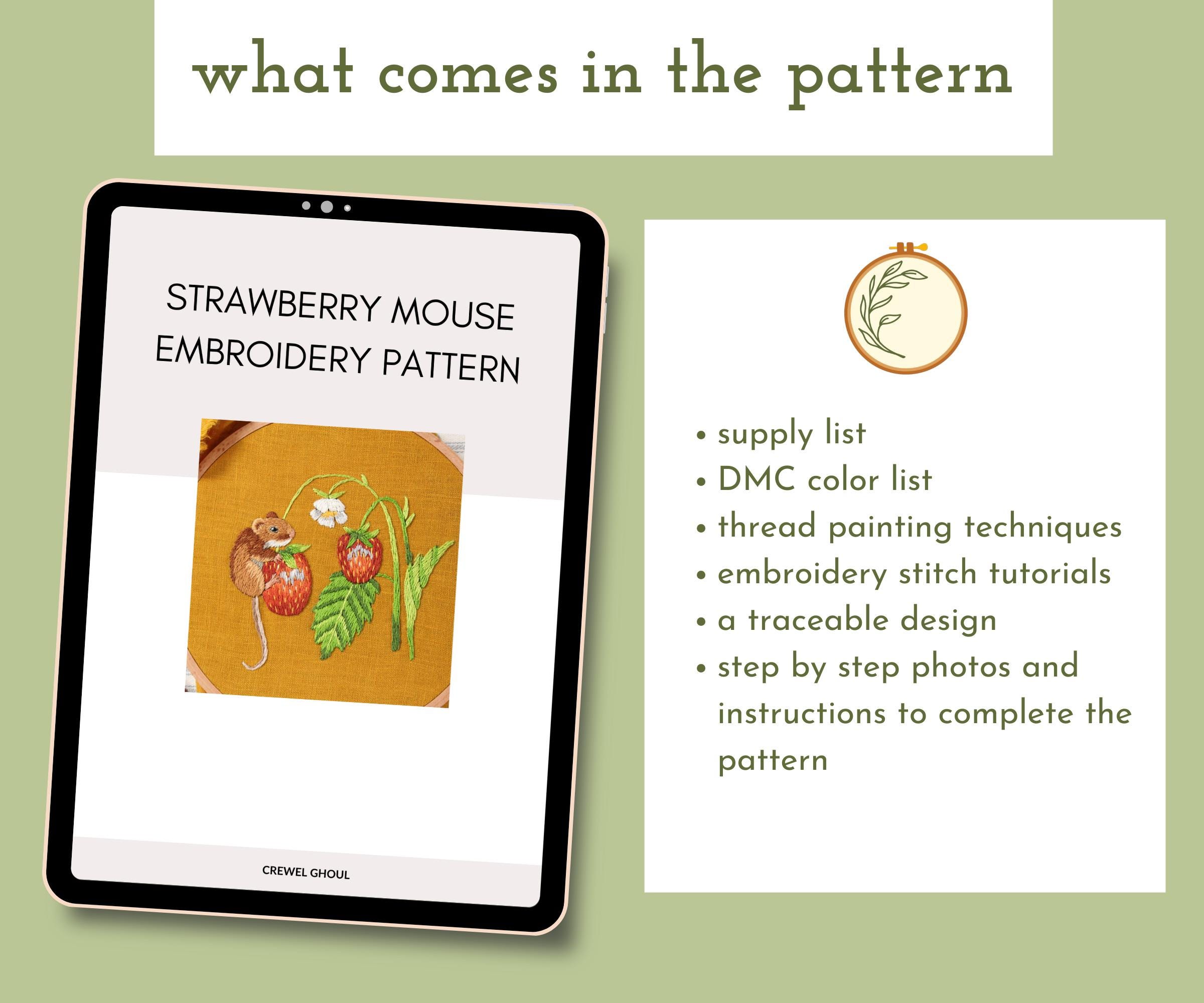 Field Mouse and Strawberry Embroidery Pattern – Thread Painting (PDF ...