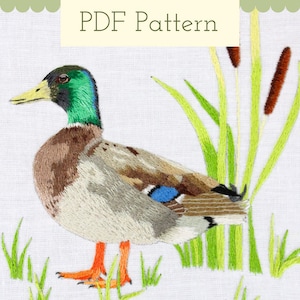 Mallard Duck Embroidery Pattern PDF – Hand Embroidered Bird Design, Realistic Thread Painting Tutorial