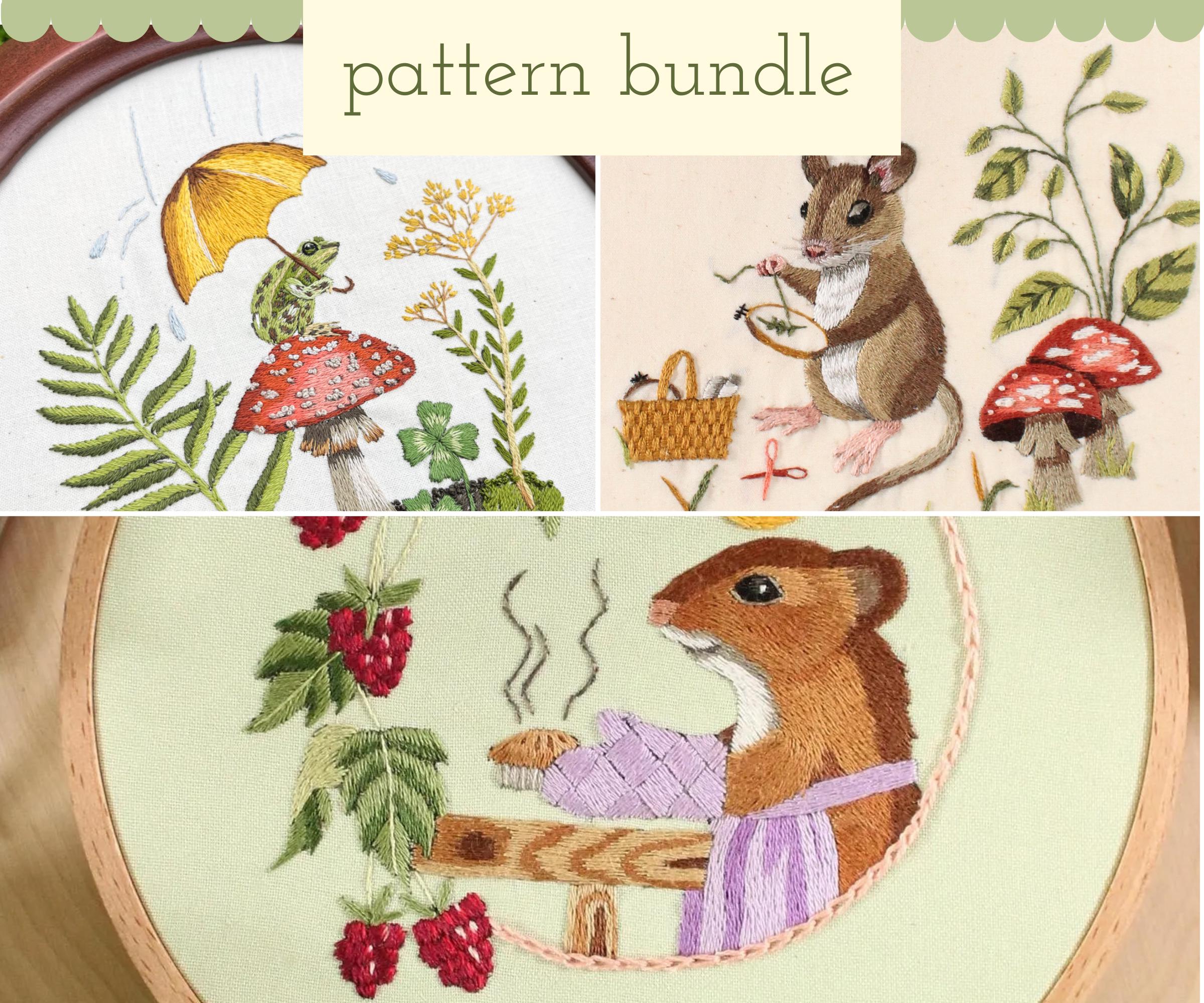 Woodland Animals Embroidery Pattern Bundle – Frog and Mouse PDF Designs ...