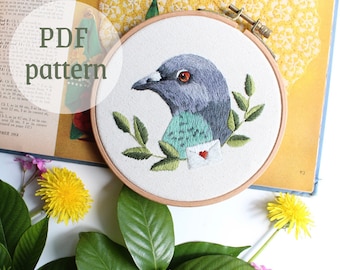 Carrier Pigeon Embroidery Pattern, Bird Embroidery Design, Thread Painting PDF Pattern